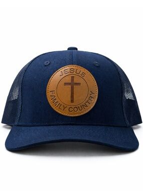 Jesus Family Country Trucker Christian Hat Leather Patch Charlie Kirk Style Hat